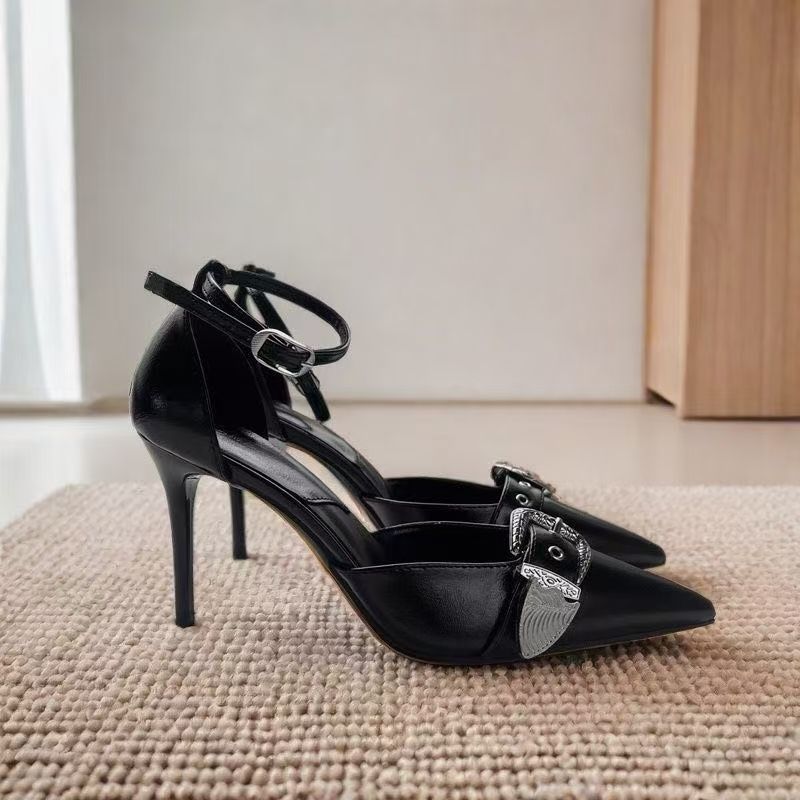 Pointed-toe Stiletto-heel Closed-toe Sexy Black Punk-style Hollow-out Womens Shoes