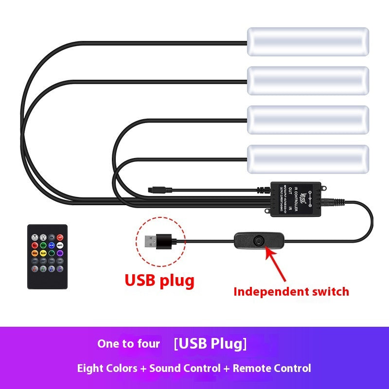 Car Atmosphere Light Car Interior No Modification Eight-Colors Atmosphere Light Car Foot Light