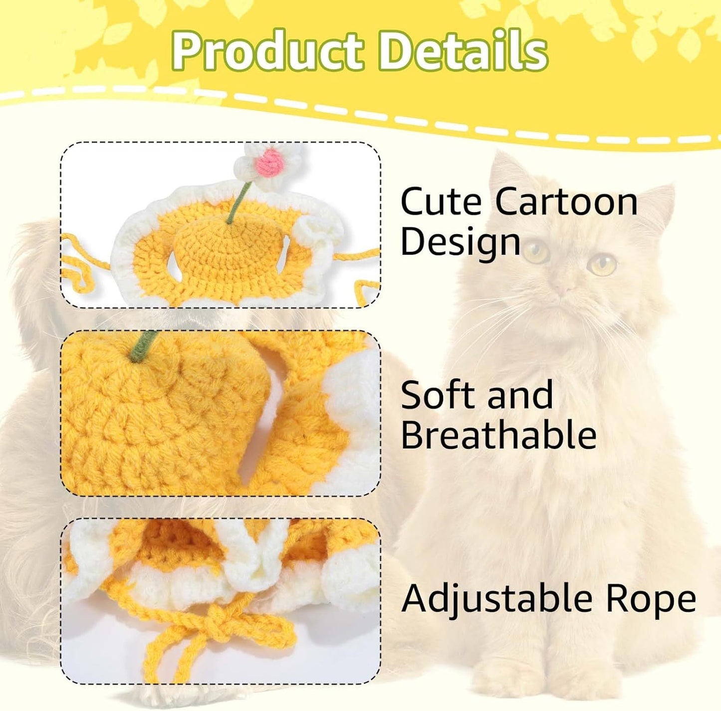 Cute Knit Cat Hat Funny Dog Hat For Cats And Small Dogs Kitten Puppy Cat Costume Halloween Christmas Birthday Party Costume Head Wear Accessories