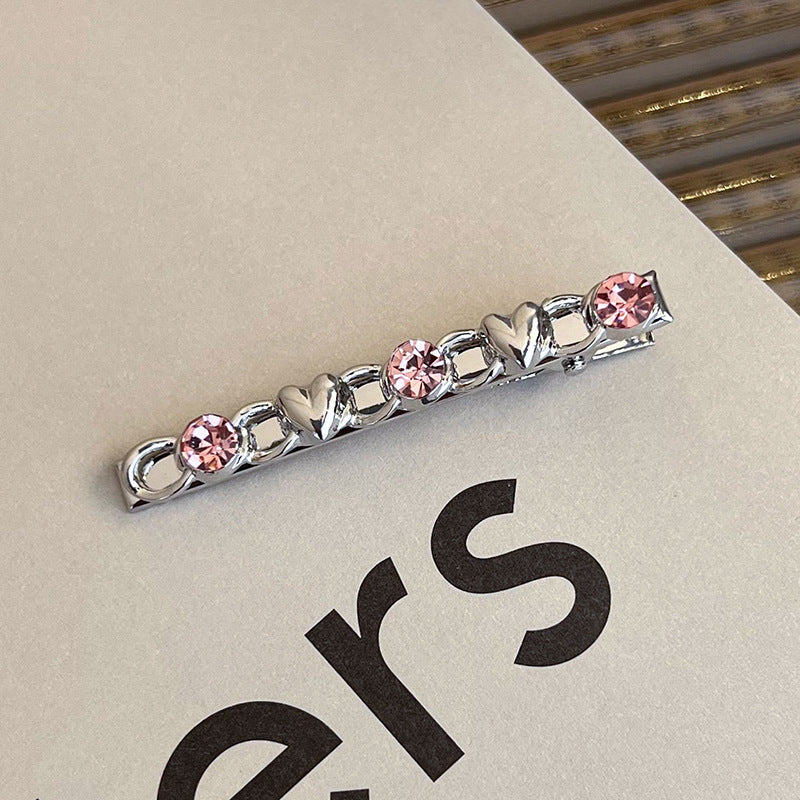 Heart Shape Rhinestone Side Bang Clip Sweet Cool Girl Metal Barrettes