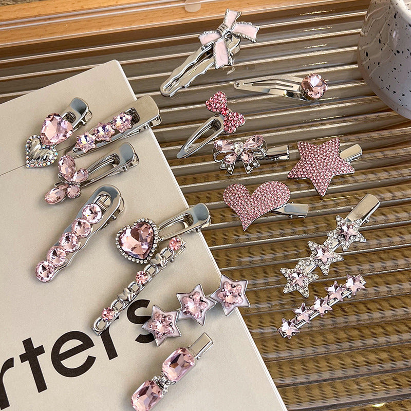 Heart Shape Rhinestone Side Bang Clip Sweet Cool Girl Metal Barrettes