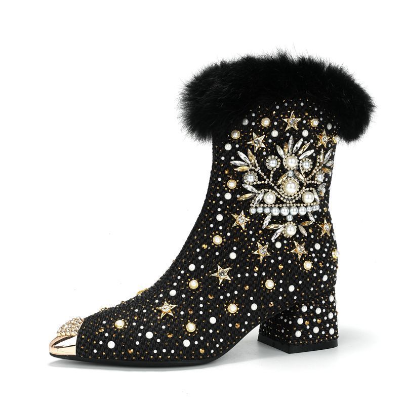 Winter Fleece-lined, Warm Chunky-heeled Ankle Boots