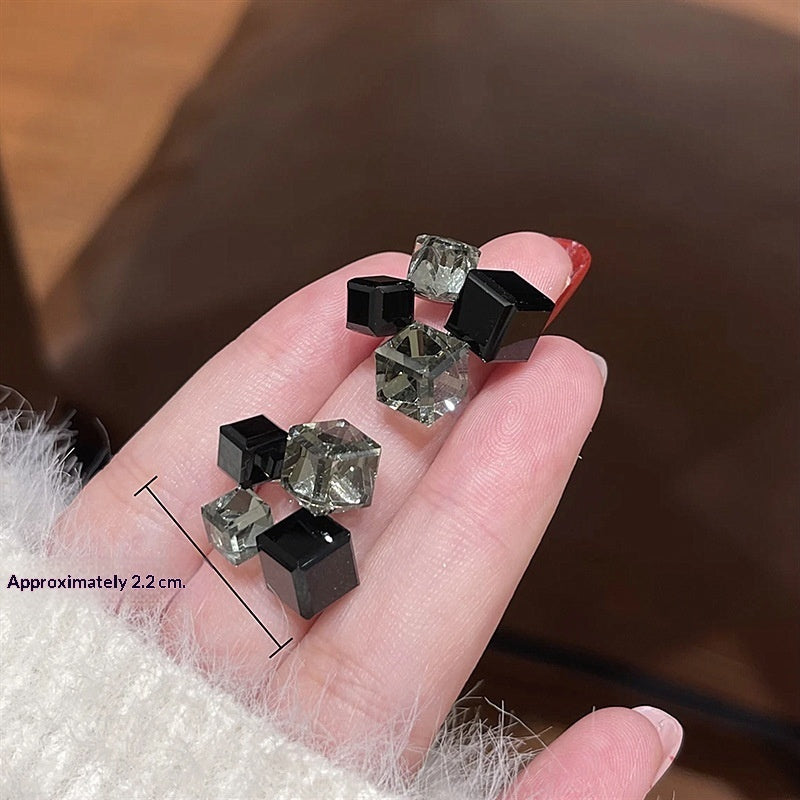 Black 3D Cube Sugar Geometric Design Earrings Jewelry