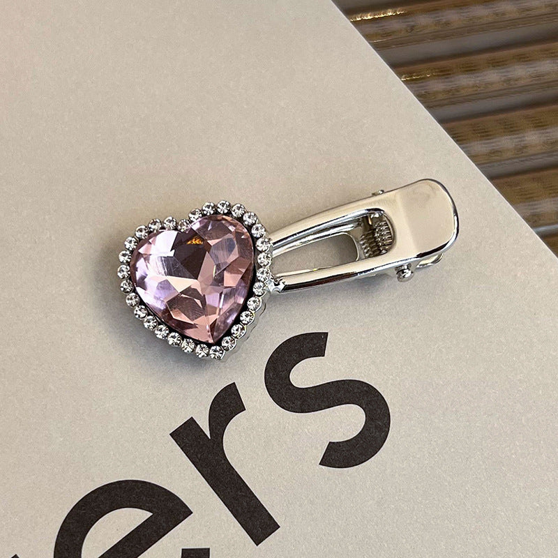 Heart Shape Rhinestone Side Bang Clip Sweet Cool Girl Metal Barrettes