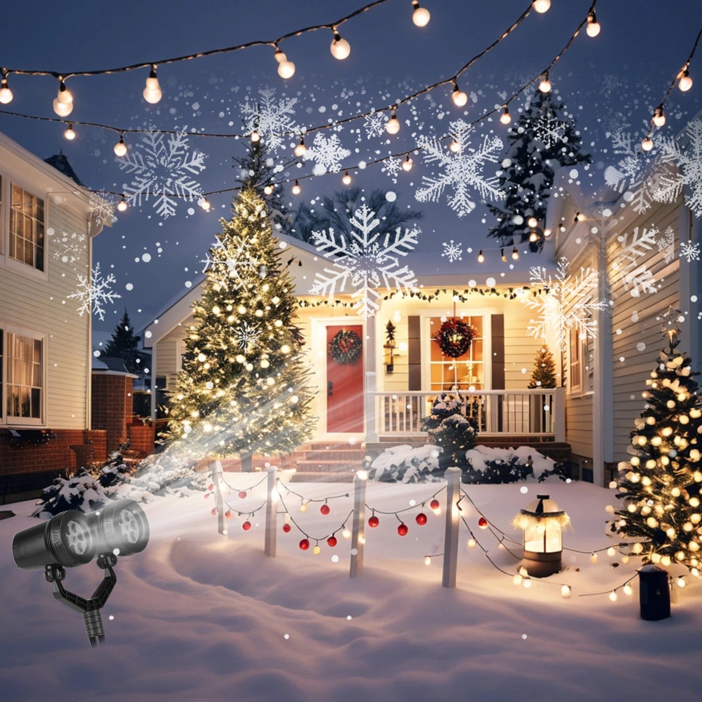 1Pc Christmas Snowflake Projector Light Dual Head LED Stake Light IP44 Waterproof Xmas Decoration For Holiday Indoor Outdoor Use Garden Patio Wall Decor