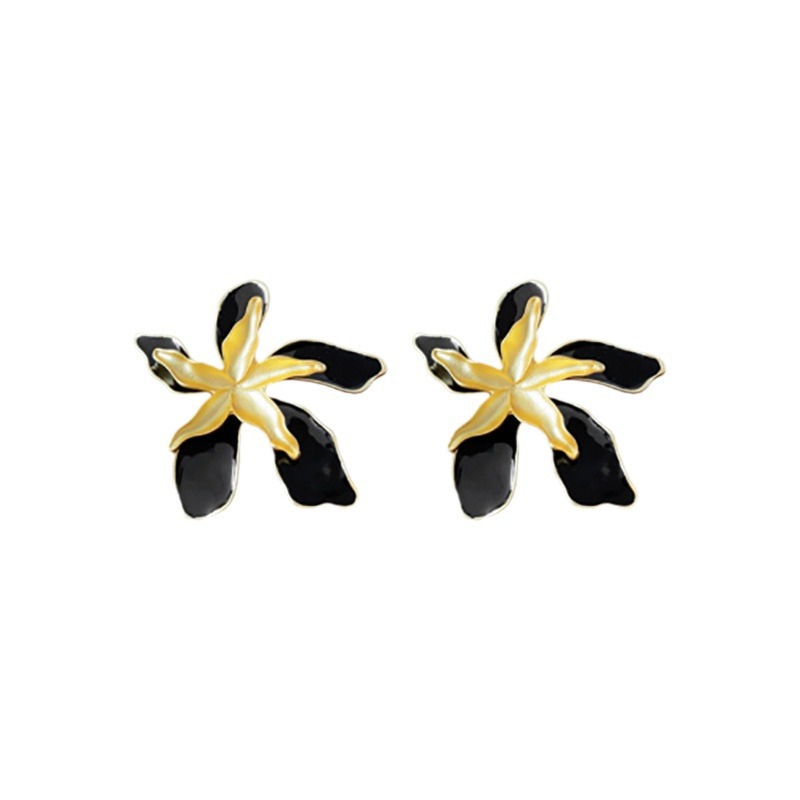 Mid-century Oil-drip Double-layer Flower Stud Earrings Bold And Eye-catching