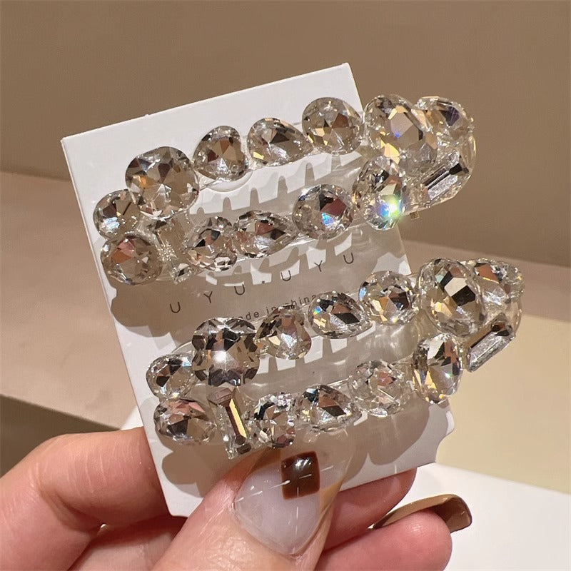 Shiny White Crystal Barrettes Bang Side Clip