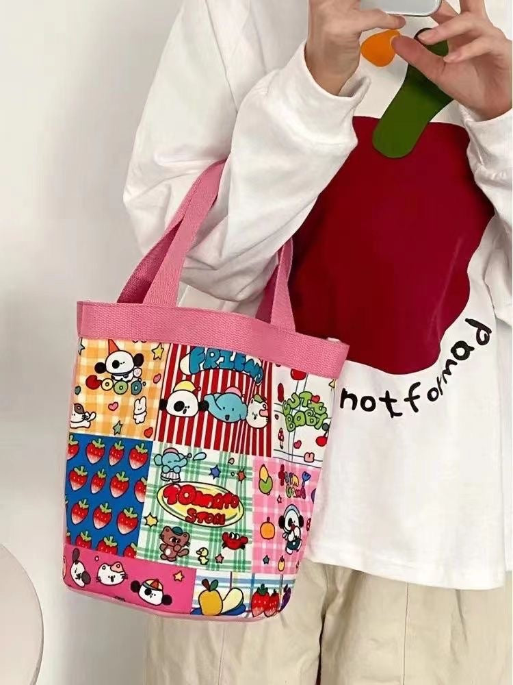 Cute Graffiti Ins Printing Cylinder Canvas Bucket Bag