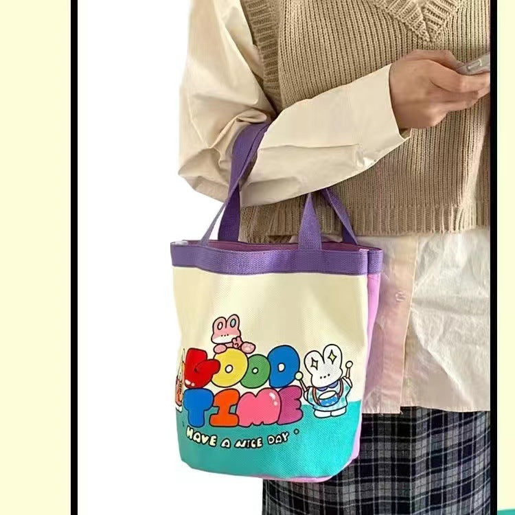 Cute Graffiti Ins Printing Cylinder Canvas Bucket Bag