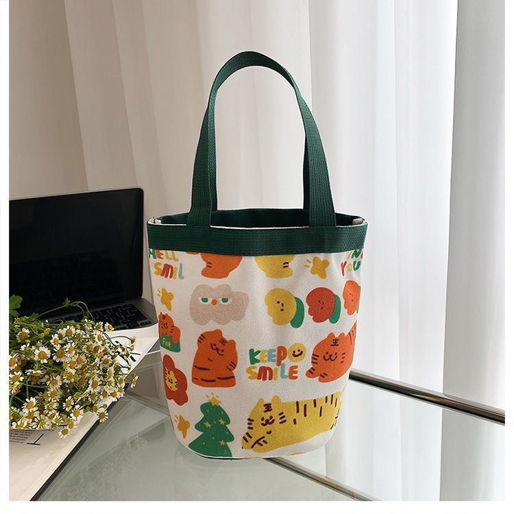 Cute Graffiti Ins Printing Cylinder Canvas Bucket Bag