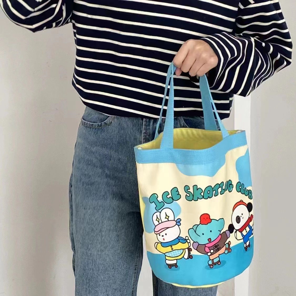 Cute Graffiti Ins Printing Cylinder Canvas Bucket Bag