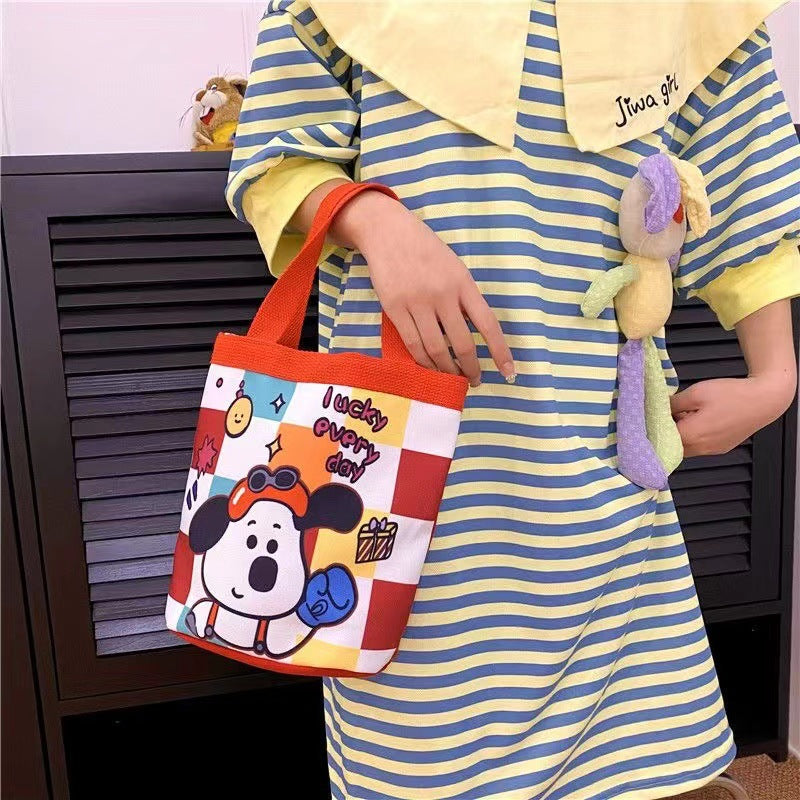 Cute Graffiti Ins Printing Cylinder Canvas Bucket Bag