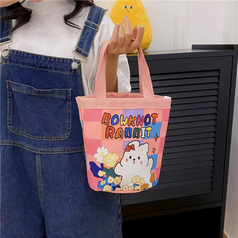Cute Graffiti Ins Printing Cylinder Canvas Bucket Bag