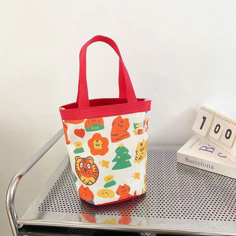 Cute Graffiti Ins Printing Cylinder Canvas Bucket Bag
