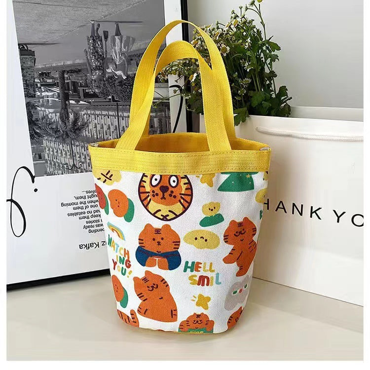 Cute Graffiti Ins Printing Cylinder Canvas Bucket Bag
