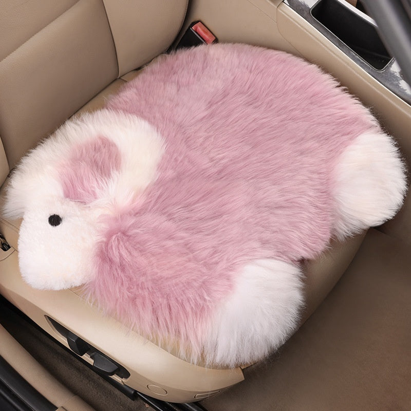 Cartoon Pure Wool Car Cushion Single Piece Thickened Winter Plush Warm Winter