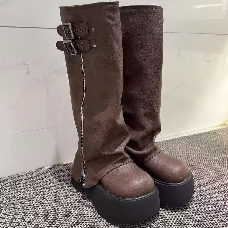 Womens Vintage High-rise Denim Boots