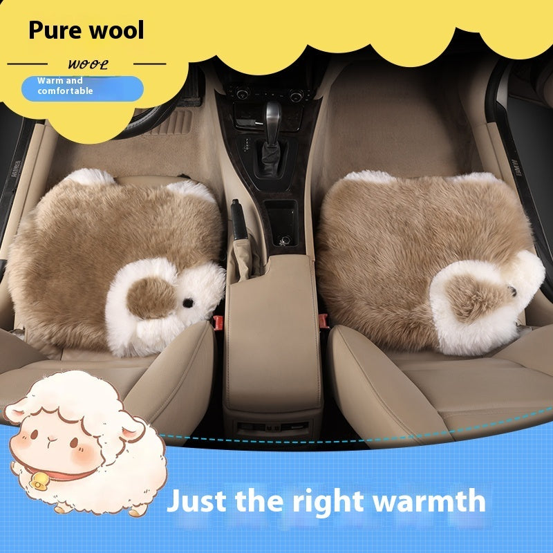 Cartoon Pure Wool Car Cushion Single Piece Thickened Winter Plush Warm Winter