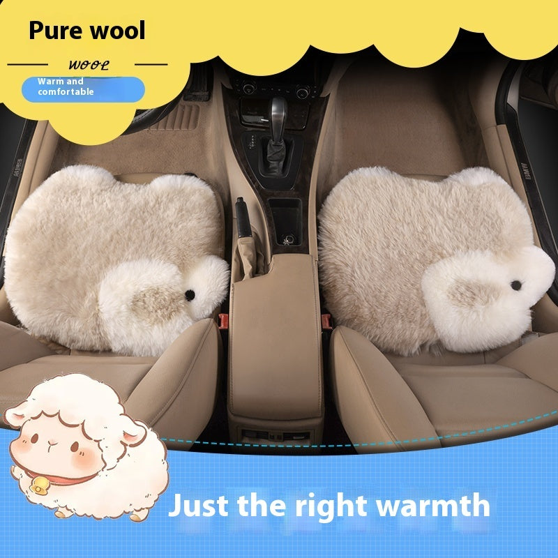 Cartoon Pure Wool Car Cushion Single Piece Thickened Winter Plush Warm Winter