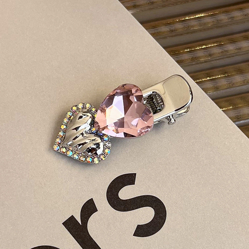 Heart Shape Rhinestone Side Bang Clip Sweet Cool Girl Metal Barrettes