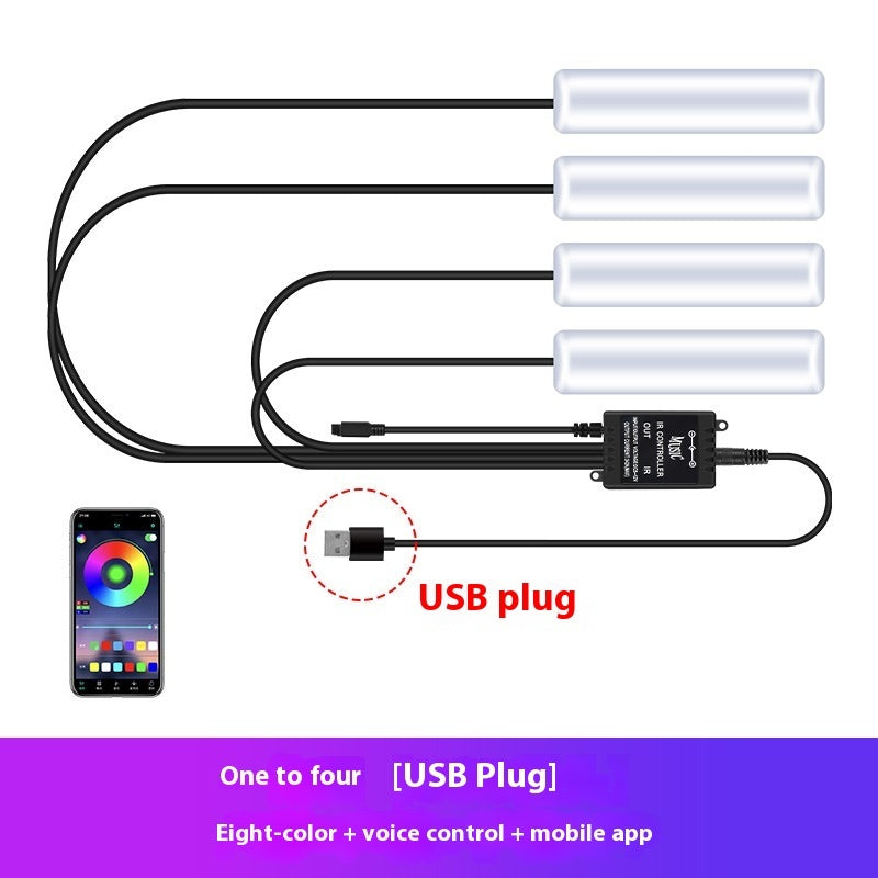 Car Atmosphere Light Car Interior No Modification Eight-Colors Atmosphere Light Car Foot Light