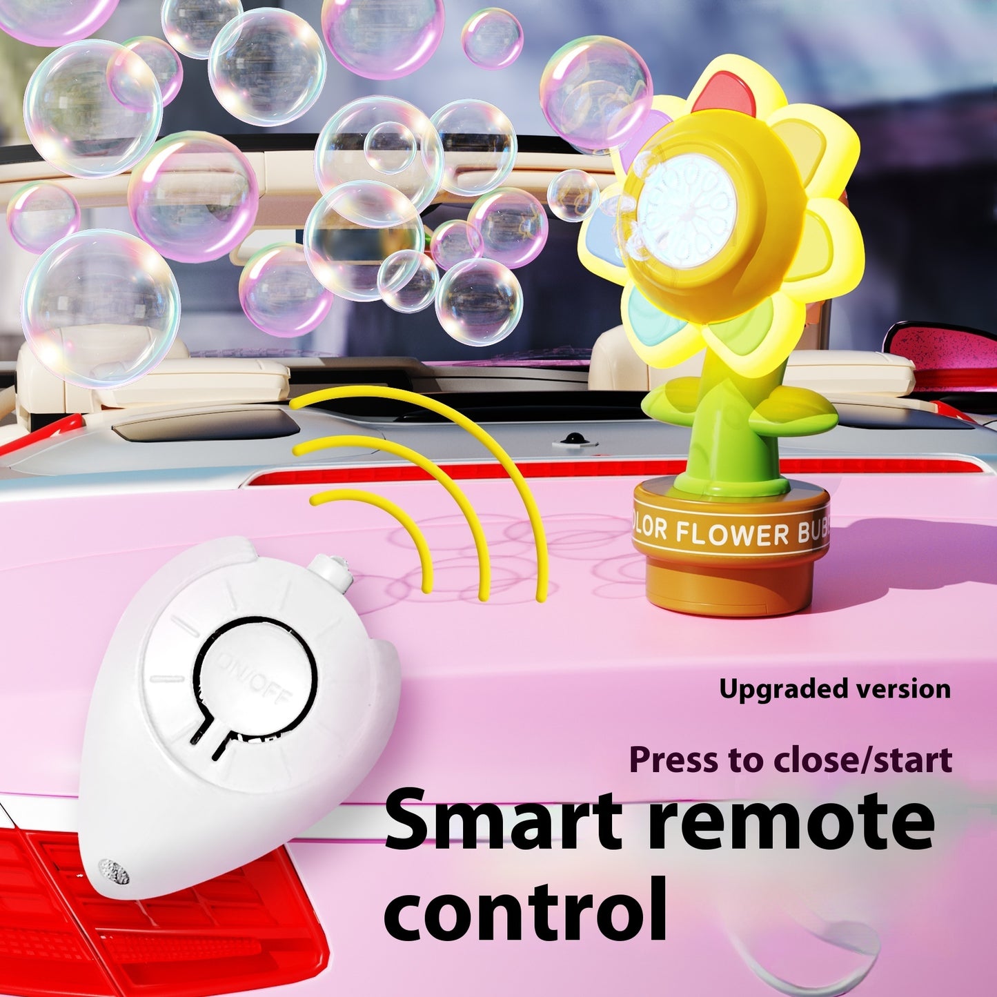 Remote Control Car Seven-color Flower Sunflower Swing Head Handheld Colorful Light Bubble