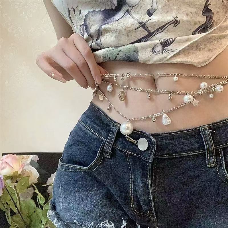 Ultra-girly Tassel Flower Pearl Waist Chainexclusive High-end Accessory For Stylish Waist Adornment