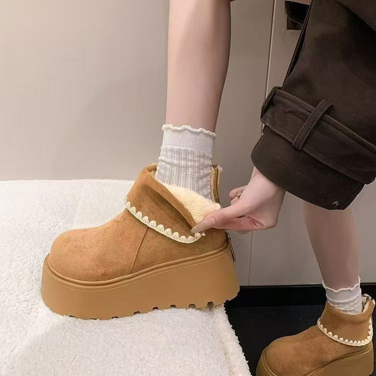 Womens Retro Height-Boosting Snow Boots With Lace And Extra Padding