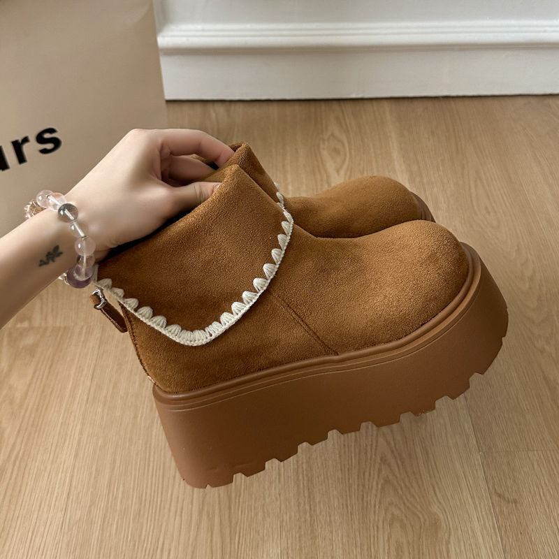 Womens Retro Height-Boosting Snow Boots With Lace And Extra Padding