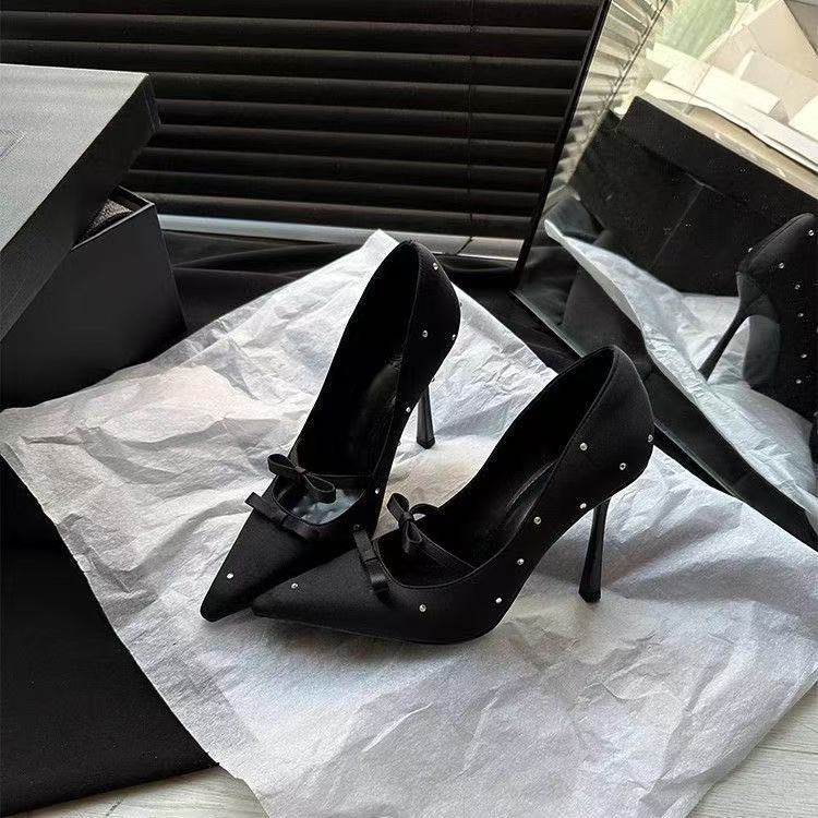 Elegant Diamond-studded Bow Heels For Women