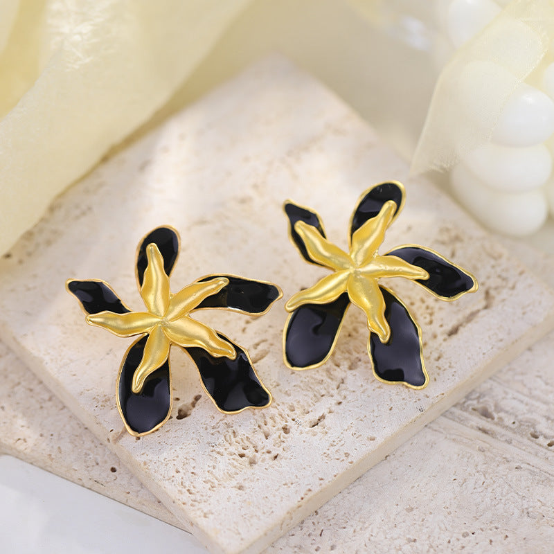 Mid-century Oil-drip Double-layer Flower Stud Earrings Bold And Eye-catching