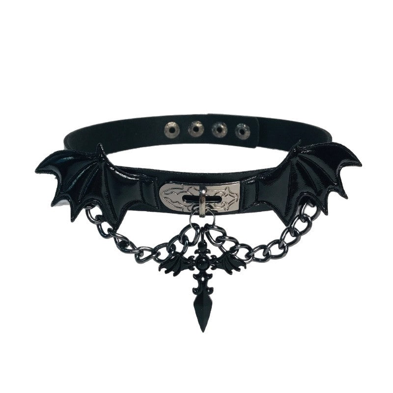 Dark Cross-winged Demon Collar Leather Punk-style Goth Accessory