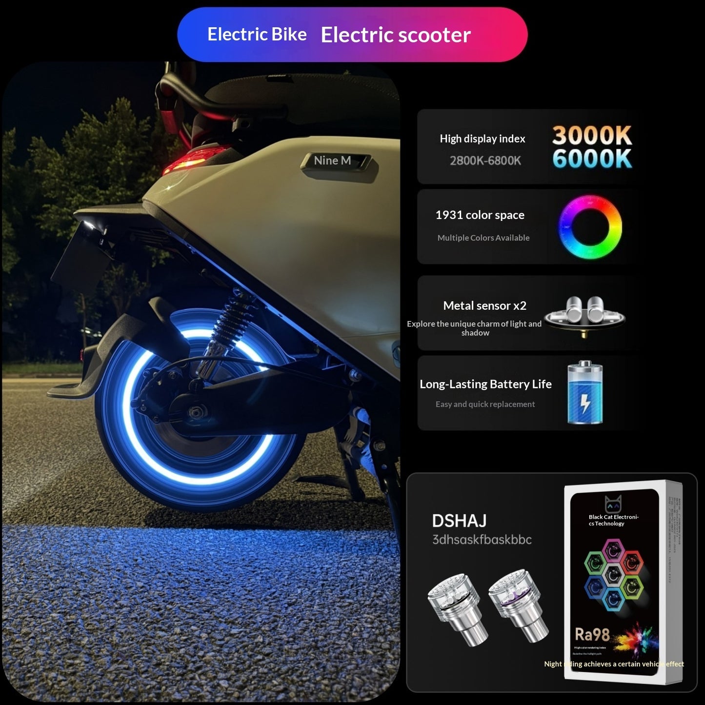 Wireless Electric Vehicle Motorcycle and Car Decorative Tire Lights