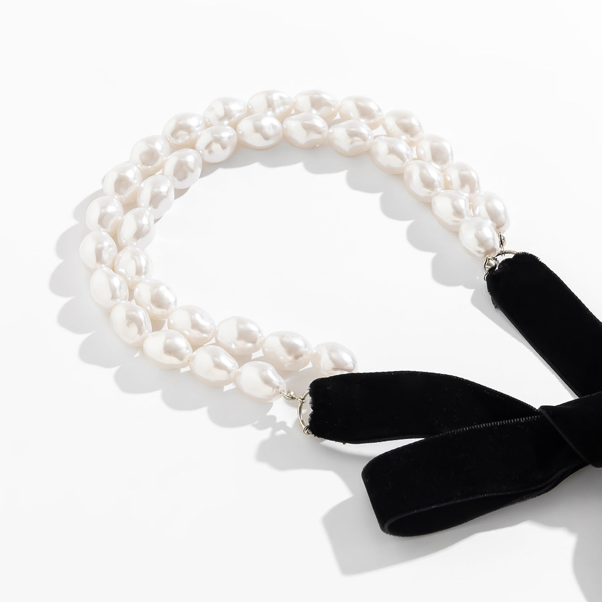 Vintage Flannel Pearl Bow Necklace