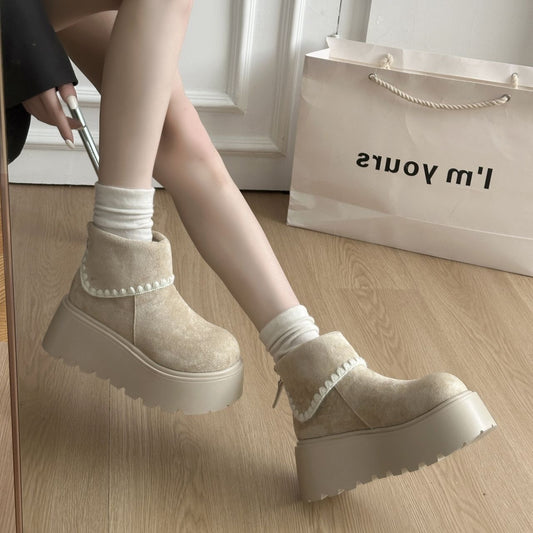 Womens Retro Height-Boosting Snow Boots With Lace And Extra Padding