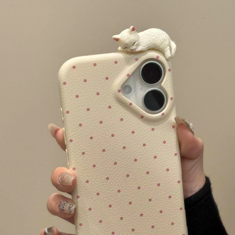Cute Polka-dot Cat Phone Case In Solid New Colors