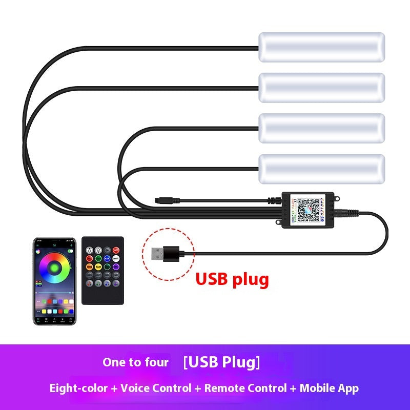 Car Atmosphere Light Car Interior No Modification Eight-Colors Atmosphere Light Car Foot Light