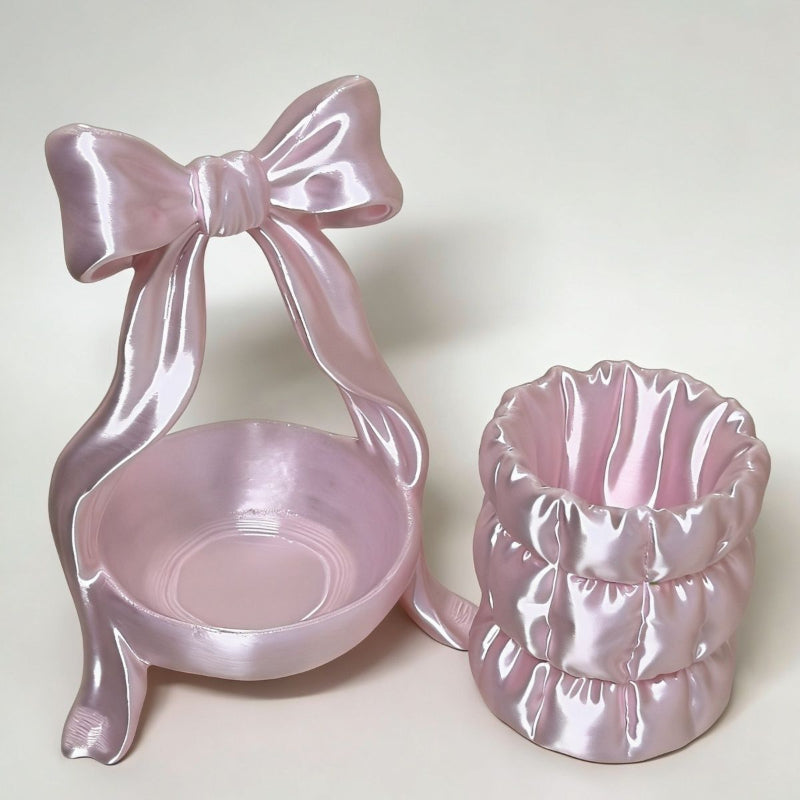 Light-luxury Cosmetic Organizer Set With Bow Accents