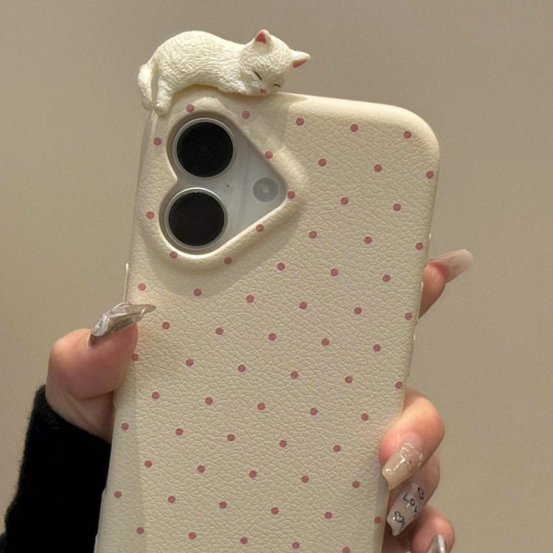 Cute Polka-dot Cat Phone Case In Solid New Colors