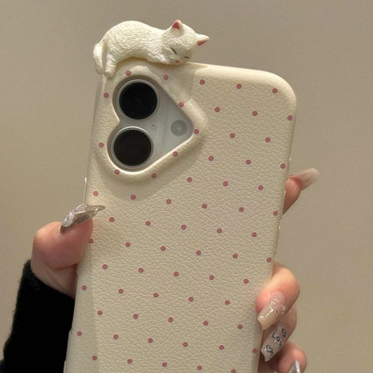 Cute Polka-dot Cat Phone Case In Solid New Colors