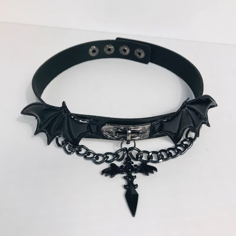Dark Cross-winged Demon Collar Leather Punk-style Goth Accessory