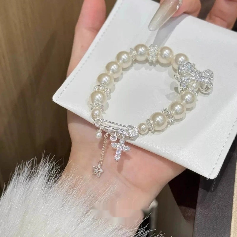 Luxury Lace Bow Bracelet With Full Diamond Pin Clasp