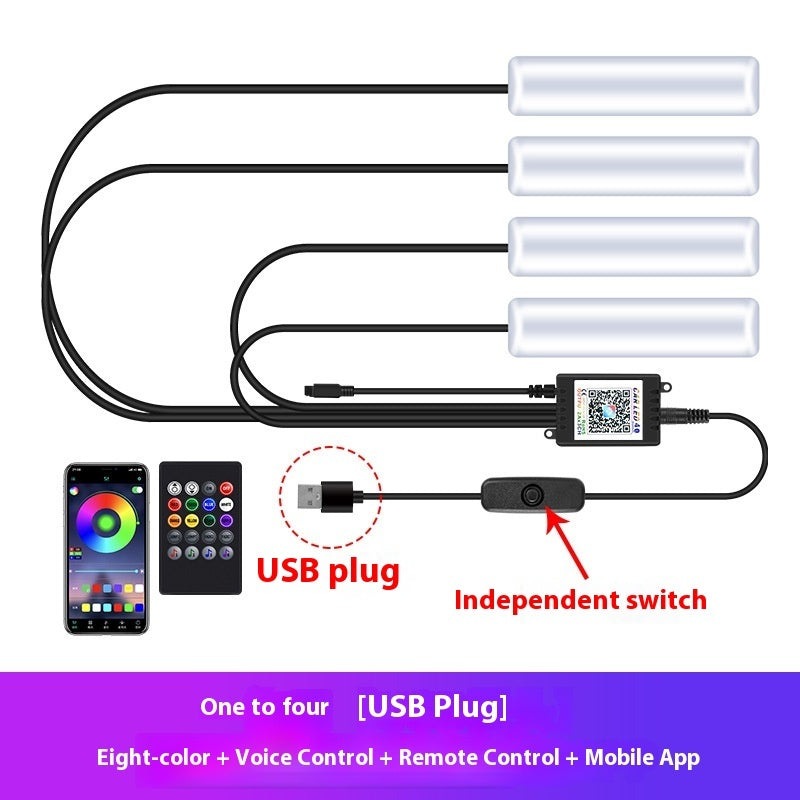 Car Atmosphere Light Car Interior No Modification Eight-Colors Atmosphere Light Car Foot Light