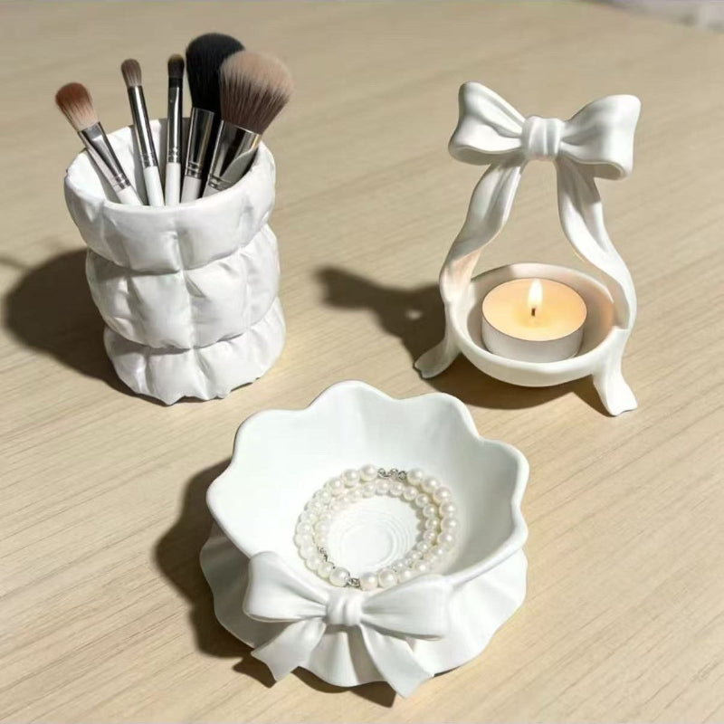 Light-luxury Cosmetic Organizer Set With Bow Accents
