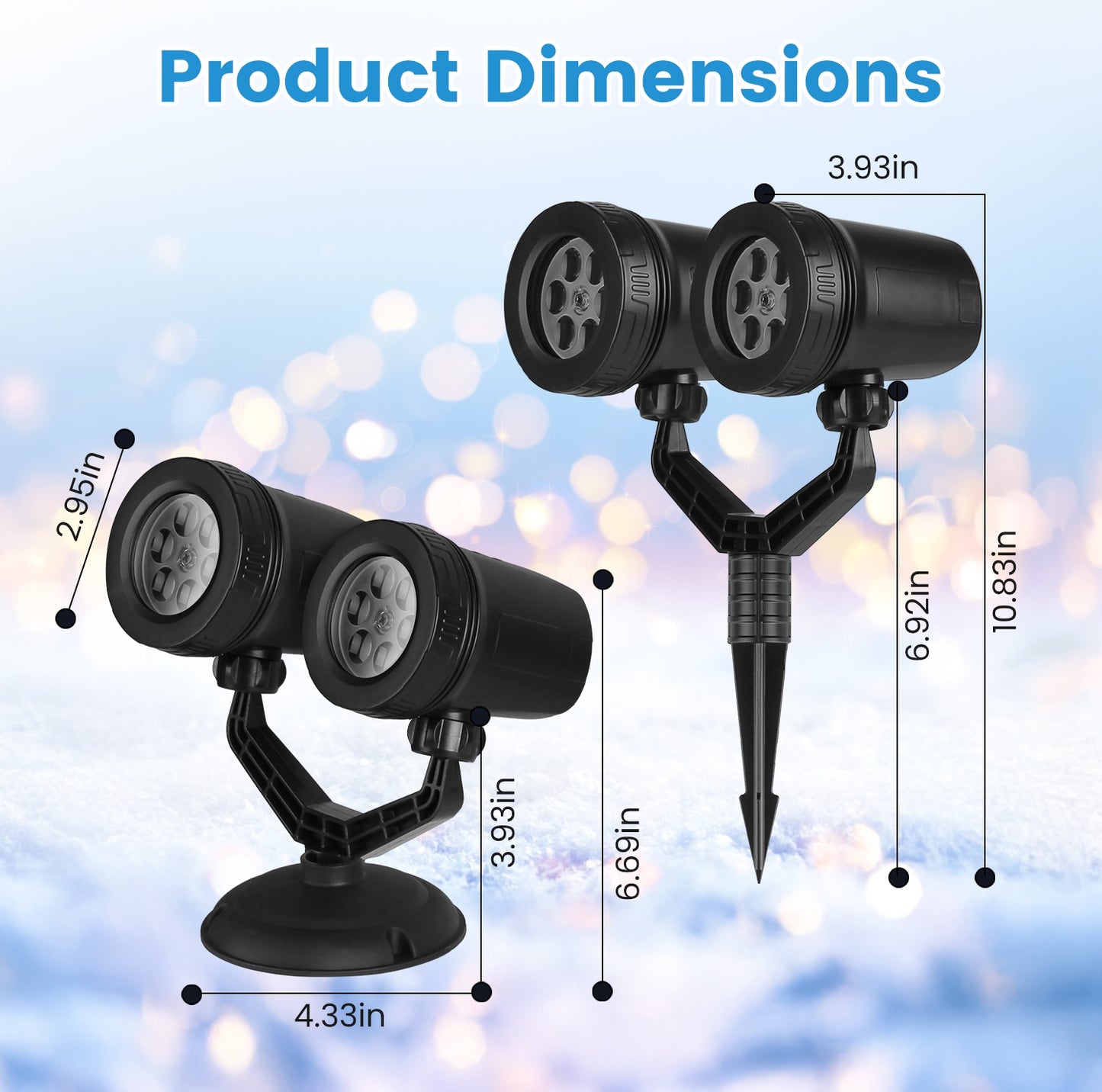 1Pc Christmas Snowflake Projector Light Dual Head LED Stake Light IP44 Waterproof Xmas Decoration For Holiday Indoor Outdoor Use Garden Patio Wall Decor