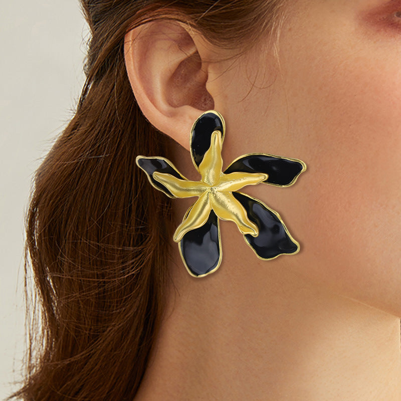 Mid-century Oil-drip Double-layer Flower Stud Earrings Bold And Eye-catching