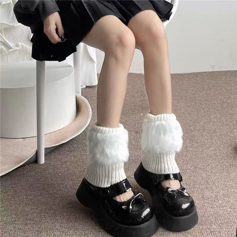 Womens Plush Knitted Leg Warmers With Fuzzy Edging For Autumn And Winter