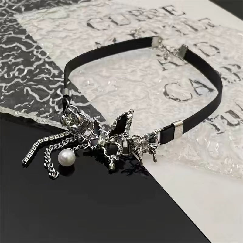 Dark Edgy Butterfly Pearl Necklace With A Sweet Yet Cool Vibe