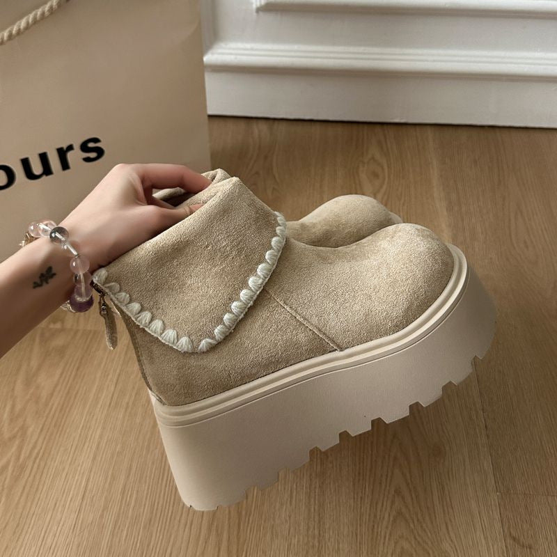 Womens Retro Height-Boosting Snow Boots With Lace And Extra Padding