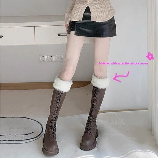 Womens Plush Knitted Leg Warmers With Fuzzy Edging For Autumn And Winter